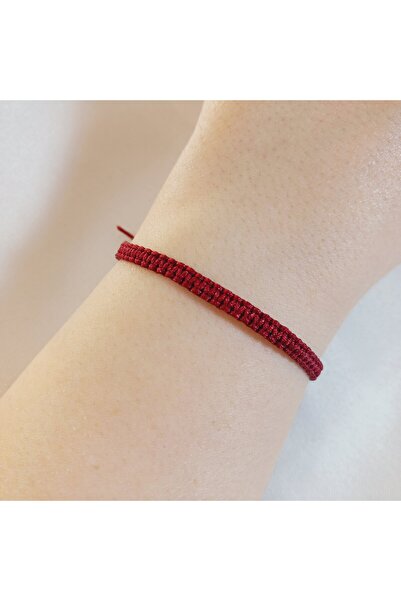 Crystal Atelier Unisex Bordo Asansörlü Ayarlanabilir Örgü Makrome Bileklik-He...