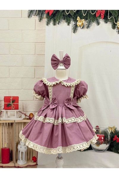 Nissa Lilla Lace Double Bow Girls' Dress