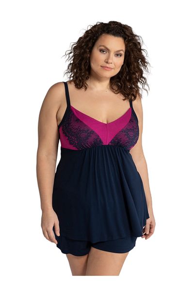 MAMAYAGA Women's V-Neck Lace Detail Strap Stylish Large Size Curve Viscose Nightgown Blouse