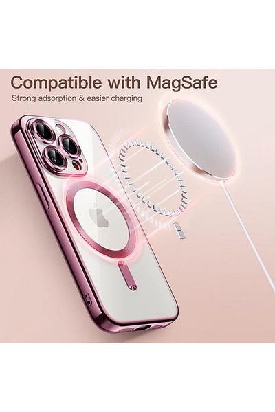 REDz Accessories Carcasă Luxe Armor, Magsafe, pentru iPhone 15 Pro Max, protecție cameră, silicon, transparentă, roz