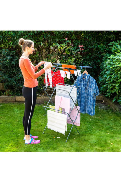 Taimi 3-Tier Foldable Clothes Drying Rack, Indoor and Outdoor Laundry Dryer with Non-Slip-Grey-75X64X35CM