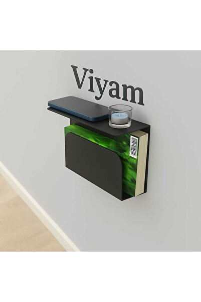 VİYAM Kitaplıklı Yüzen Gece Sehpası, Modern Yüzen Komodin, Minimalist Kitaplık Dekoru, Masa Rafı