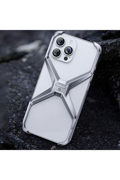 REDz Accessories Carcasă de protecție Bumper X, compatibilă cu iPhone 14 Pro Max, protecție antișoc, metal, argintie