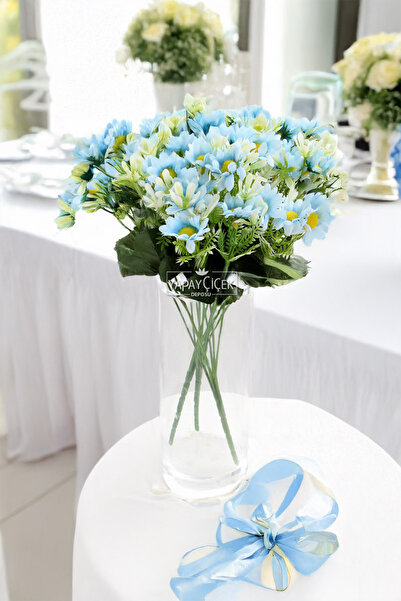 Yapay Çiçek Deposu 12 باقة ديزي خضراء صناعية باللون الأزرق الفاتح - (2 باقة)