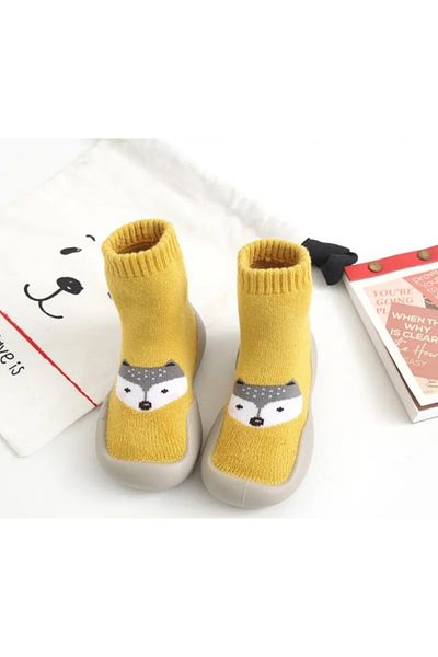 Superbaby Mocasini galben mustar cu talpa antiderapanta - Happy teddy
