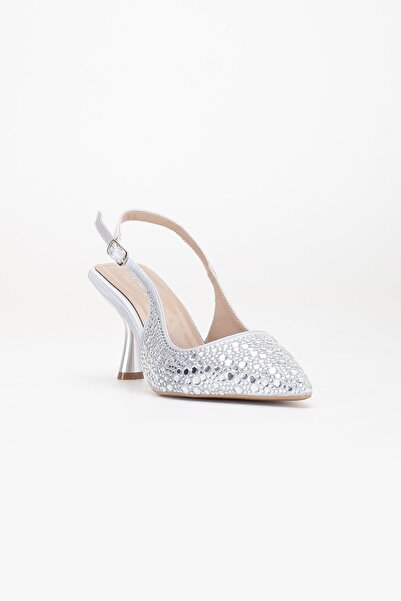 Dilimler Ayakkabı Pantofi de rochie de seara de dama argintiu cu toc subtire din piatra