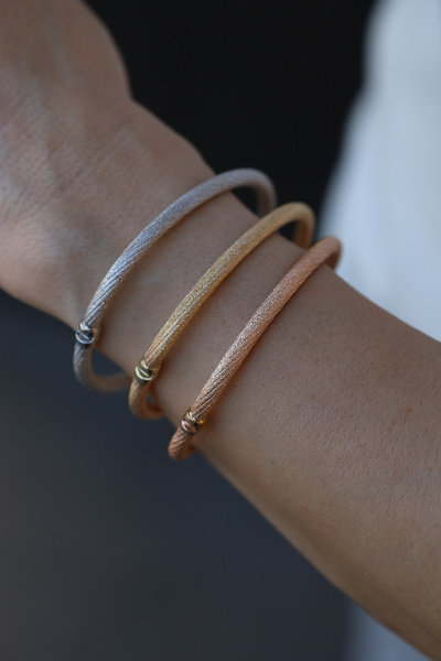 Yenigün Kuyumculuk 14 Ayar Altın Arpaş Sarı, Beyaz, Rose Mat Simli Üçlü Kelepçe