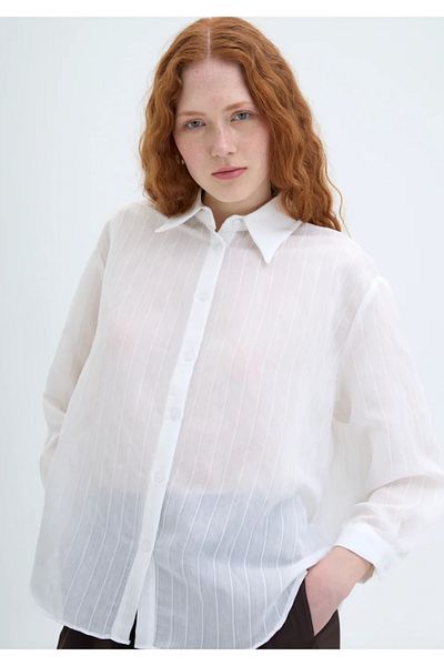 Quzu Pinstripes Buttoned Oversize Shirt