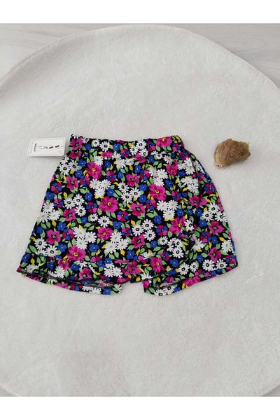 Store Black Floral Patterned Girl's Shorts Skirt