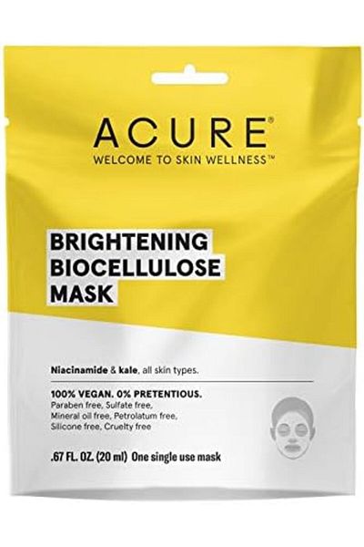 ACURE Brightening Biocellulose Gel Mask | 100% Vegan | For A Brighter Appearance | Niacinamide & Kal