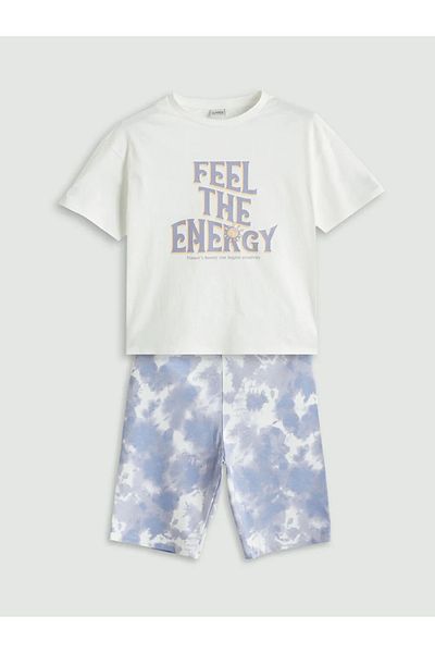 LC Waikiki Lcw Kids Ecru Crew Neck Girls T-Shirt & Leggings
