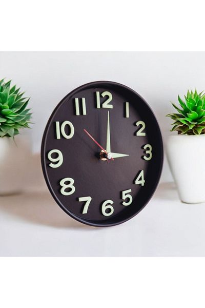 Bahat Children's Room Phosphorescent 3D Relief Numeral Metal Mini Wall Clock Diameter 19.5 cm Small Clock No Glass