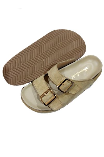 MaisonStanbul Genuine Suede Platform Banded Slippers