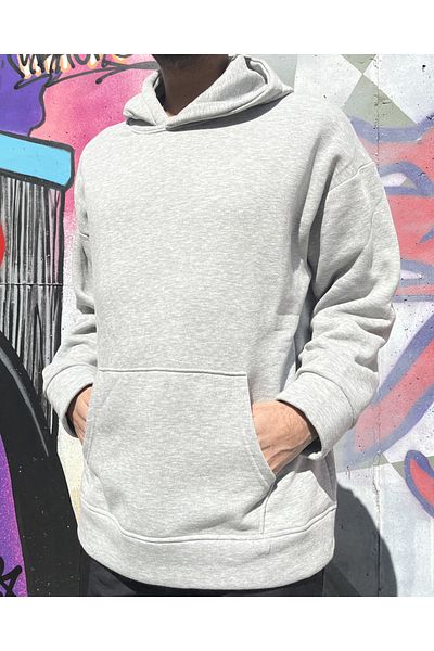 KonforA Unisex Oversize Gray Hooded 3 Thread Raster Sweatshirt Hoodie