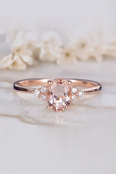 My Diamond Pembe Morganit Ve Pırlantalı Rose Gold Yüzük