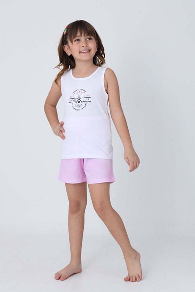 GRI MOR TEKSTIL Girl's Cotton Zero Sleeve Shorts Pajama Set