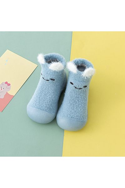 Superbaby Mocasini bleu cu talpa antiderapanta - Happy face