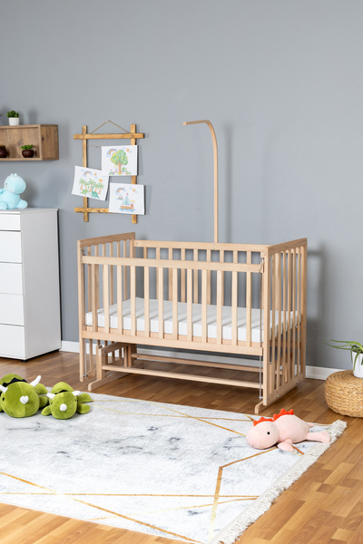 Bamgidoo Ahşap Doğal Anne Yanı Bebek Beşik 70/130 Boyasız Güpürlü Uyku Seti Yatak Cibinlik