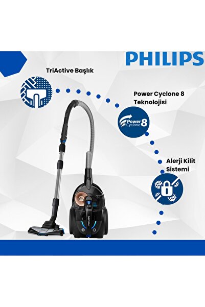 Philips Phılıps Toz Torbasız Süpürge 900W Güç ALLERGYH13 Filtre Alerjii Kilit...