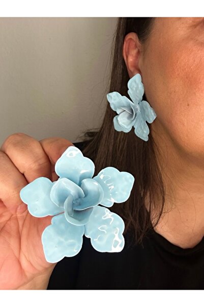 ALS Tasarım Dünyası Kadın ZR Marka Model Mavi Renk Çiçek küpe En:7 Boy:7 cm Şık Küpe