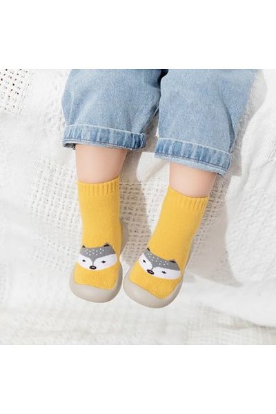 Superbaby Mocasini galben mustar cu talpa antiderapanta - Happy teddy