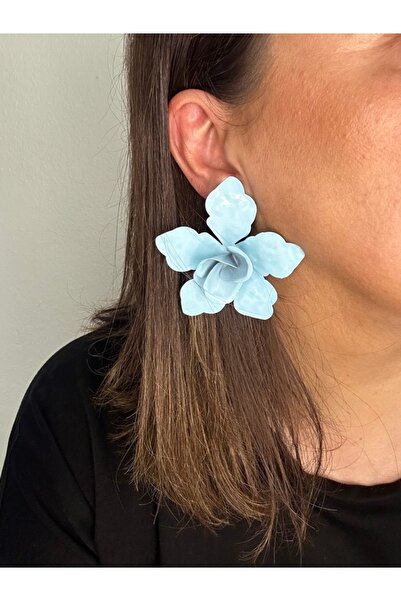 ALS Tasarım Dünyası Kadın ZR Marka Model Mavi Renk Çiçek küpe En:7 Boy:7 cm Şık Küpe