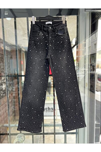 Butik Ayseba Taşlı Geniş Paça Kot Pantolon