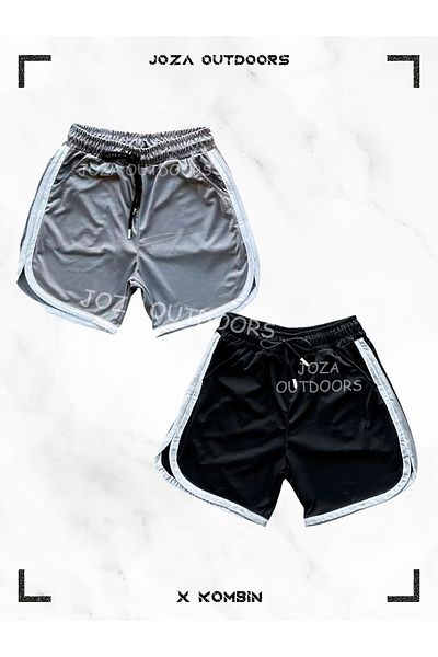 Jobia Outdoors Grey-Black Men's Mesh Basketball Training Sports Shorts Stripe Detailed Set of Two