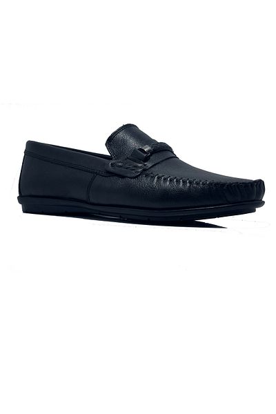 Golden Shoes Black Patterned Genuine Leather Casual Men's Loafer Shoes