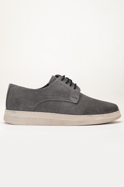 Dilimler Ayakkabı Genuine Leather Suede Men's Casual Shoes Gray Tied Beige Sole