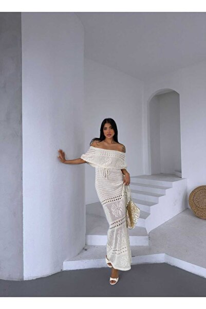 Cistern İstanbul Γυναικείο Καλοκαιρινό Πλεκτό Φόρεμα με Λευκό Γιακά Madonna