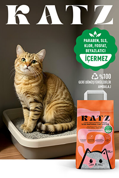 KATZ Doğal Sepiyolit & Bentonit Topaklanan Kedi Kumu 10L – Yüksek Koku Tutma, Tozsuz, Parfümsüz