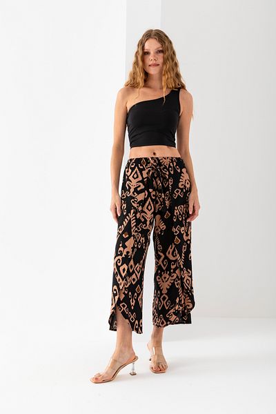 EtkiModa Women's Black Mokka Envelope Cover, Folded Inside, Shorts Inside, Viscose Woven Baggy Trousers
