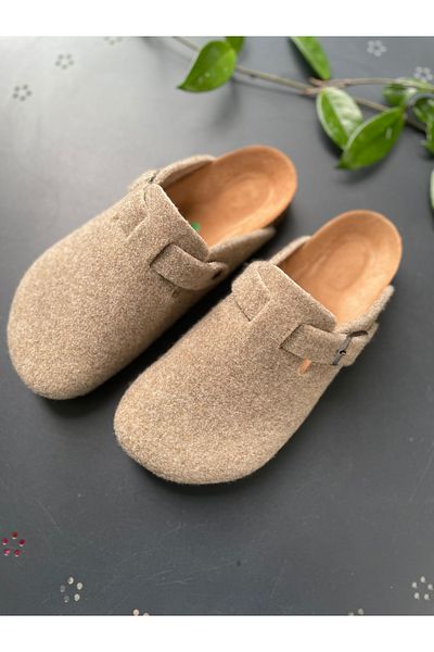Land of Cork Sabo Closed Unisex Anatomical Natural Cork Sole Natural Felt Wool Slippers
