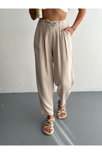 sportiness Soft Texture Waist Lace up Buttoned Modal Fabric Pants