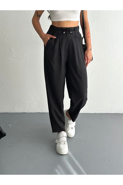 sportiness Soft Texture Waist Lace up Buttoned Modal Fabric Pants