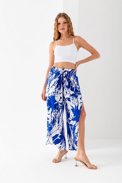 EtkiModa Women's Saks White Envelope Cover Folded Inside Shorts Viscose Woven Baggy Trousers