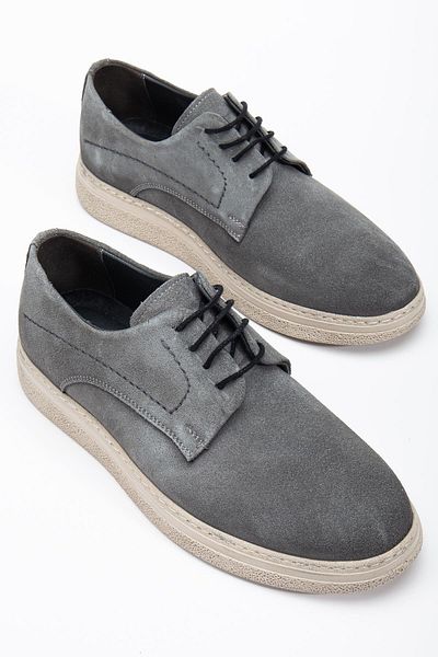 Dilimler Ayakkabı Genuine Leather Suede Men's Casual Shoes Gray Tied Beige Sole