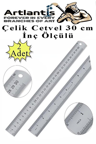Artlantis Çelik Cetvel 30 cm İnç Ölçülü 2 Adet Paslanmaz Çelik Metal Çetvel 3...