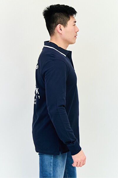 PAUL FRANK Men Regular Fit Graphic Print Long Sleeve Polo Shirt, Navy