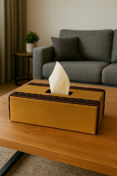 Fun Life Handmade Wooden Handkerchief Box Decorated with Ribbon Ribbon - Gold