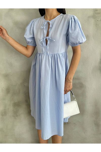 Cistern İstanbul Rochie de vară cu mânecă scurtă, albastră, cu dantelă în față