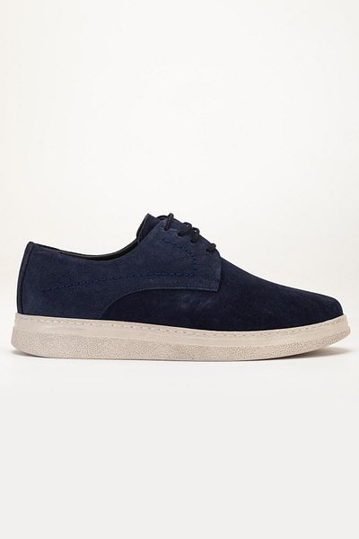 Dilimler Ayakkabı Genuine Leather Suede Men's Casual Shoes Navy Blue Tied Beige Sole
