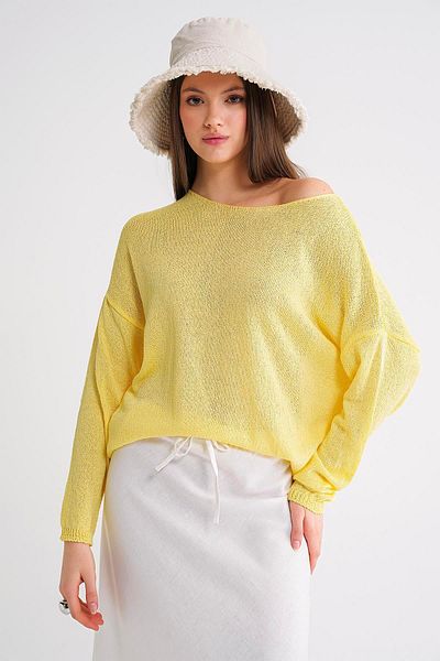 Mixray 6933 Women's Boat Neck Thin Seasonal Sweater Sweater Yellow