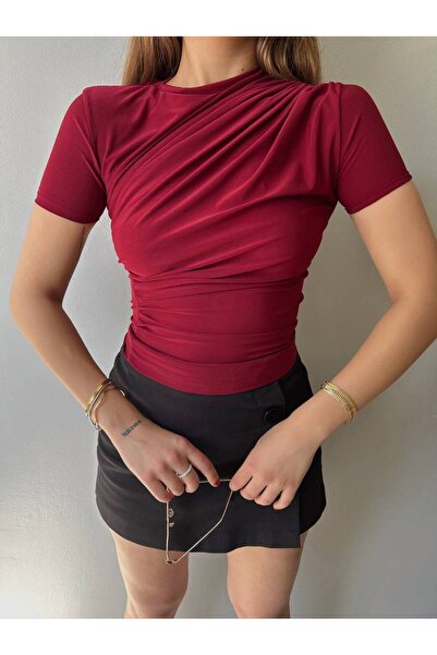 Butik Beyza Μαζευμένη κοντομάνικη μπλούζα