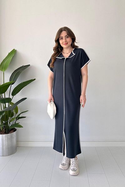 MaziButik Φόρεμα Modal Anthracite με Πλαϊνές Πλευρές