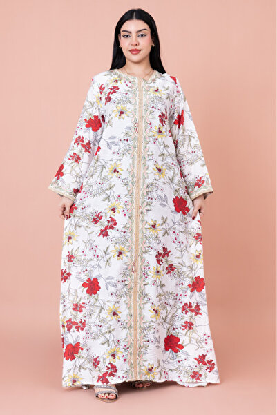 IKKXA جلابية مطبوعة مطرزة عصرية