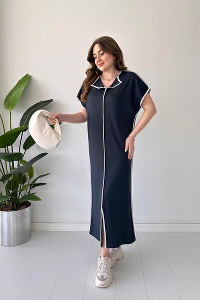 MaziButik Φόρεμα Modal Anthracite με Πλαϊνές Πλευρές