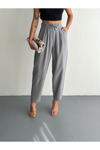 sportiness Soft Texture Waist Lace up Buttoned Modal Fabric Pants