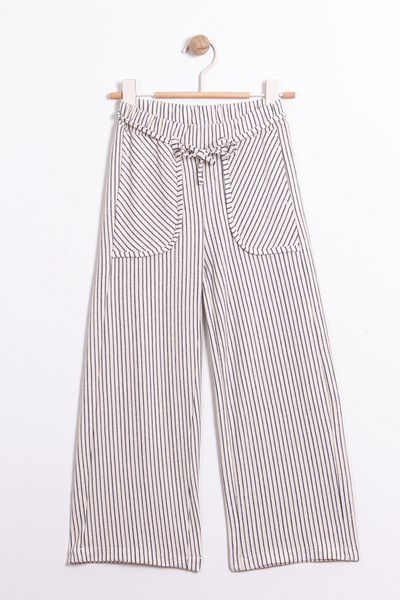 Monila Girl's Elastic Waist Stripe Patterned Wide Leg Comfortable Trousers